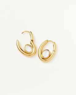 Oval Stone Small Hoop Earrings