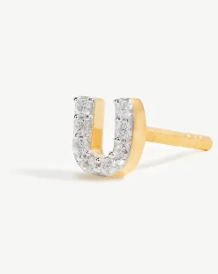 Pave Initial Single Stud Earring - Initial U