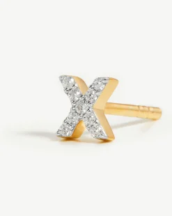 Pave Initial Single Stud Earring - Initial X