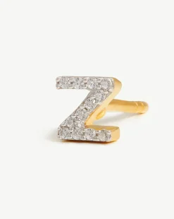 Pave Initial Single Stud Earring - Initial Z