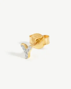 Pave Initial Single Stud Earring - Initial Y