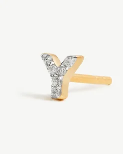 Pave Initial Single Stud Earring - Initial Y