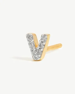 Pave Initial Single Stud Earring - Initial V
