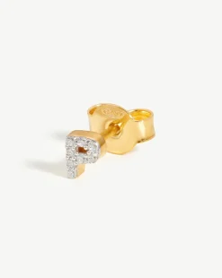 Pave Initial Single Stud Earring - Initial P