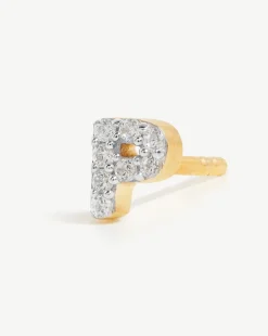 Pave Initial Single Stud Earring - Initial P
