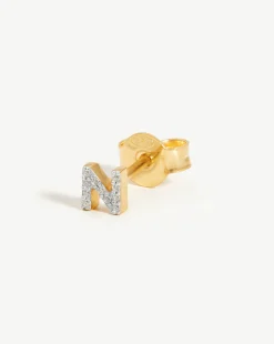 Pave Initial Single Stud Earring - Initial N