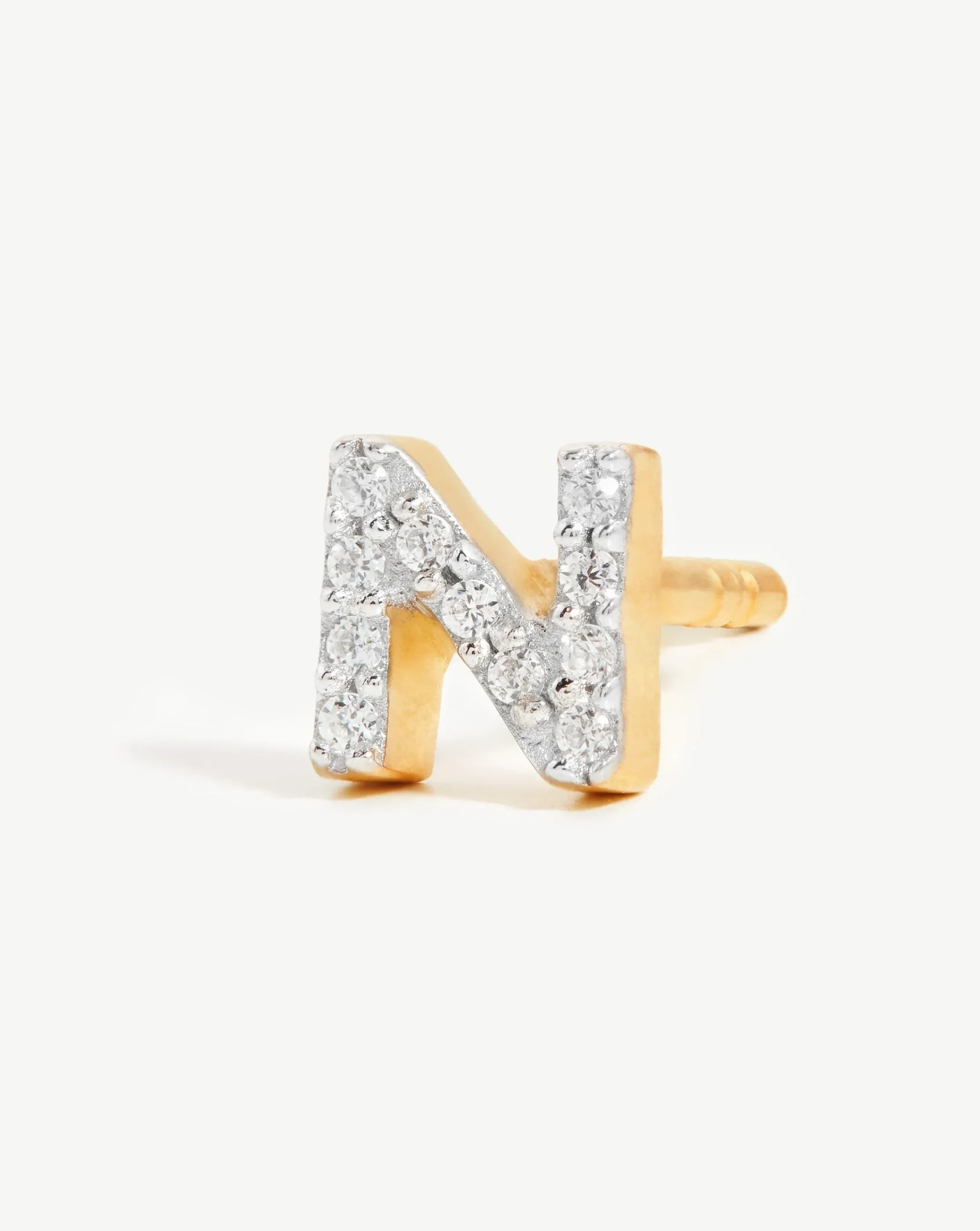 Pave Initial Single Stud Earring - Initial N