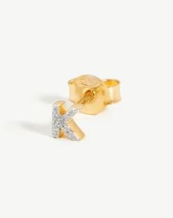 Pave Initial Single Stud Earring - Initial K
