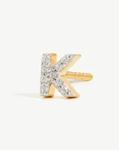 Pave Initial Single Stud Earring - Initial K
