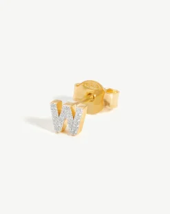 Pave Initial Single Stud Earring - Initial W