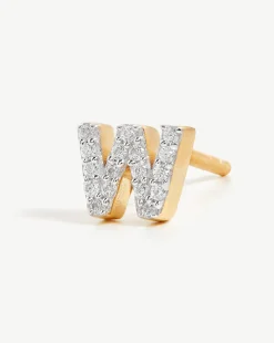 Pave Initial Single Stud Earring - Initial W
