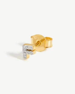 Pave Initial Single Stud Earring - Initial F