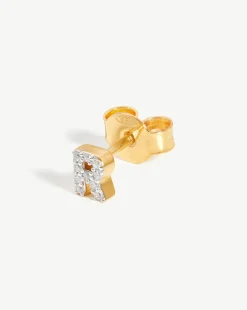 Pave Initial Single Stud Earring - Initial R