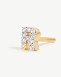 Pave Initial Single Stud Earring - Initial R