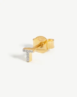 Pave Initial Single Stud Earring - Initial T