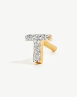 Pave Initial Single Stud Earring - Initial T