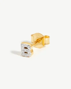 Pave Initial Single Stud Earring - Initial B