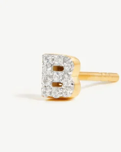 Pave Initial Single Stud Earring - Initial B