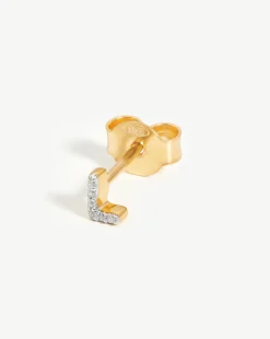 Pave Initial Single Stud Earring - Initial L