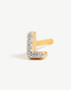 Pave Initial Single Stud Earring - Initial L