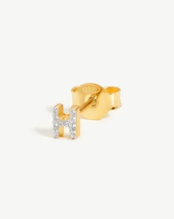 Pave Initial Single Stud Earring - Initial H