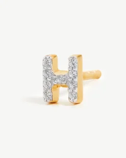 Pave Initial Single Stud Earring - Initial H
