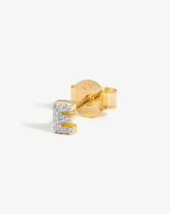 Pave Initial Single Stud Earring - Initial E