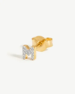 Pave Initial Single Stud Earring - Initial M