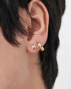 Pave Initial Single Stud Earring - Initial M