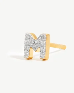 Pave Initial Single Stud Earring - Initial M