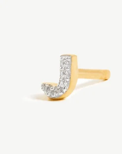 Pave Initial Single Stud Earring - Initial J