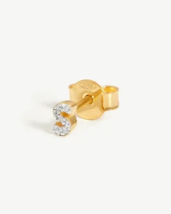 Pave Initial Single Stud Earring - Initial S