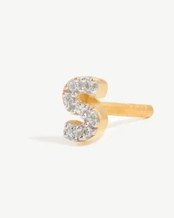 Pave Initial Single Stud Earring - Initial S