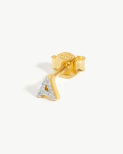 Pave Initial Single Stud Earring - Initial A