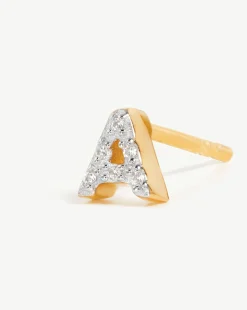 Pave Initial Single Stud Earring - Initial A