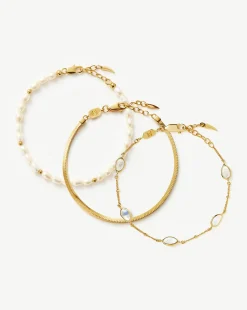 Pearl & Snake Chain Triple Bracelet Set