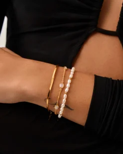 Pearl & Snake Chain Triple Bracelet Set