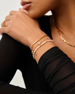 Pearl & Snake Chain Triple Bracelet Set