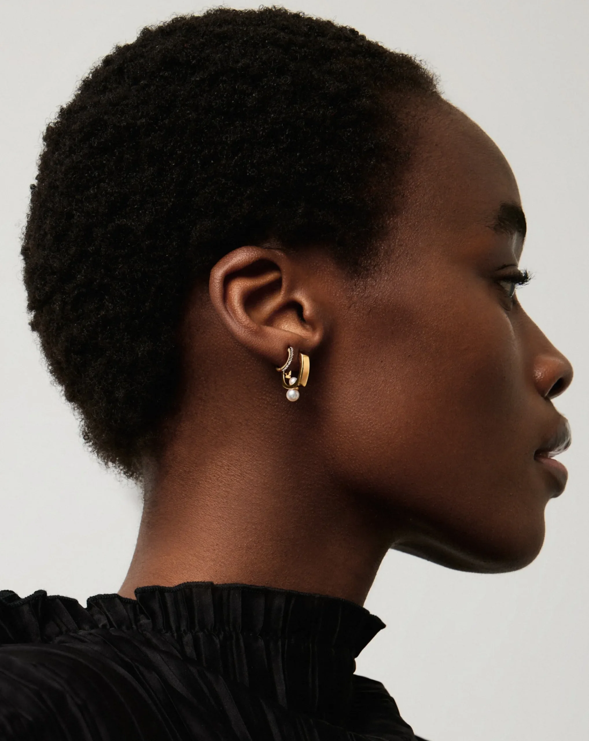 Pearl Square & Pave Small Hoop Earring Set