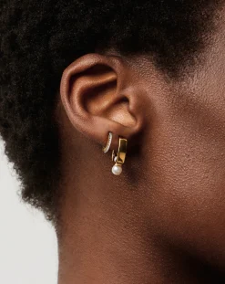 Pearl Square & Pave Small Hoop Earring Set