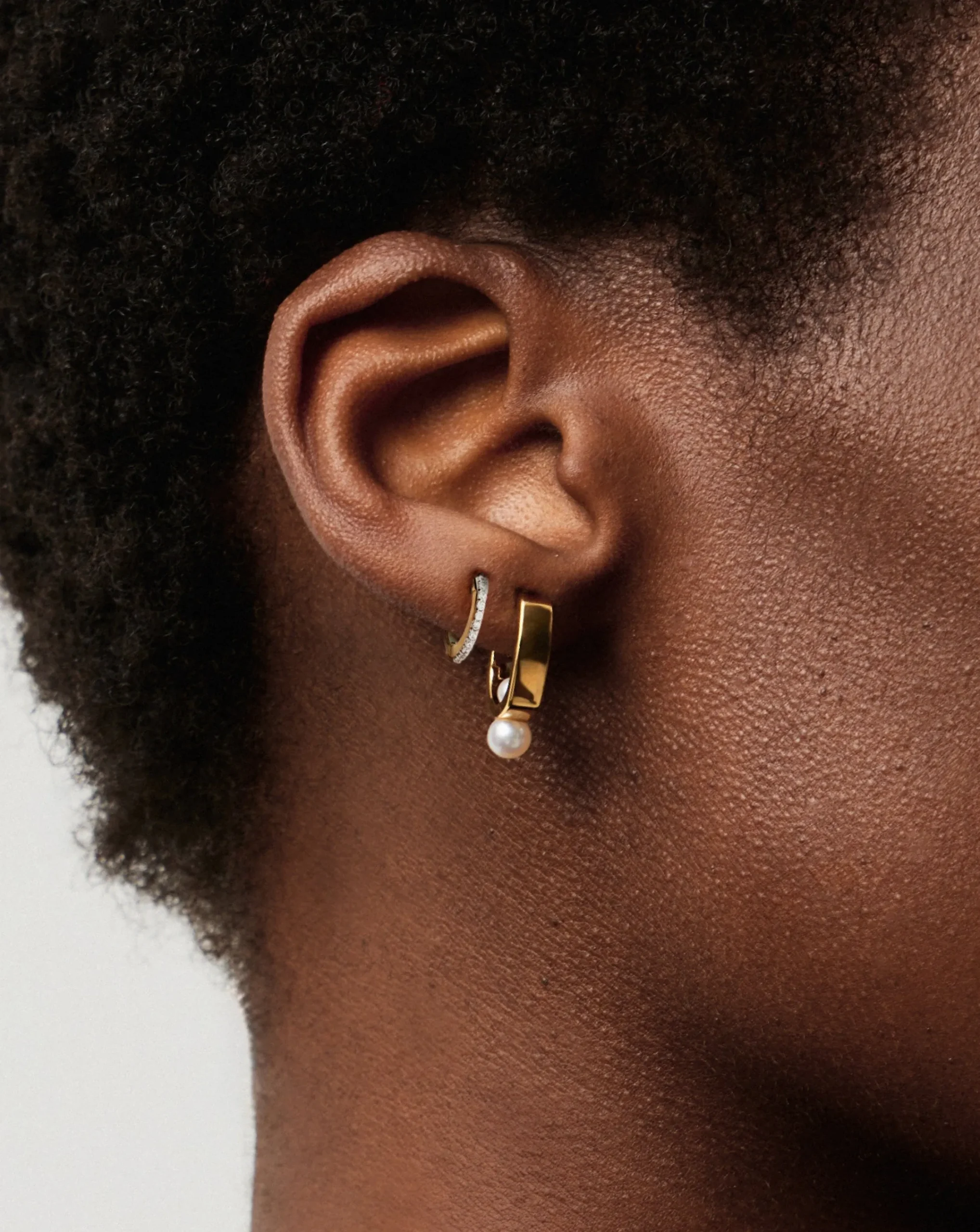 Pearl Square & Pave Small Hoop Earring Set