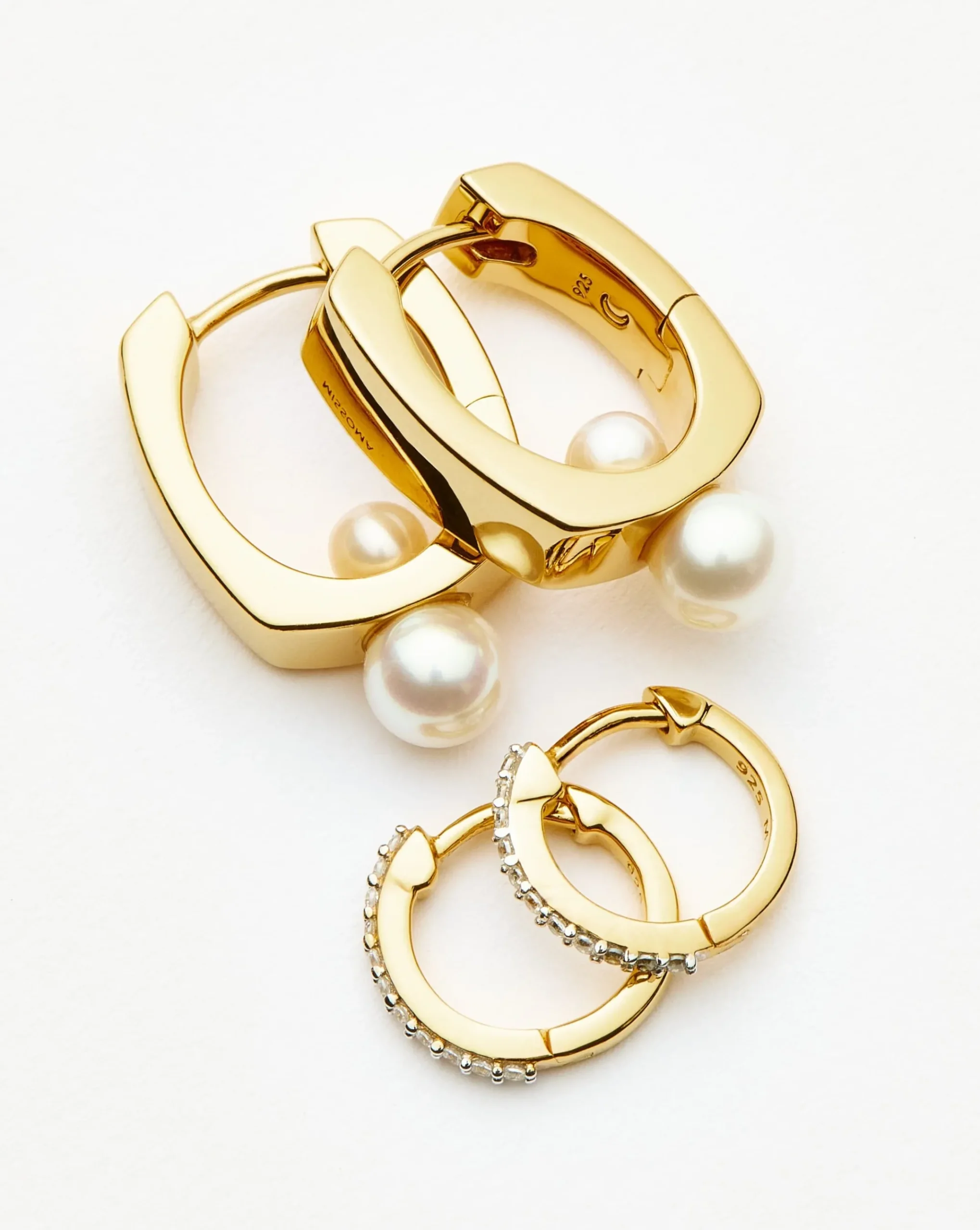 Pearl Square & Pave Small Hoop Earring Set