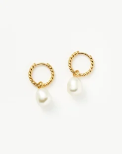 Pearl Twisted Small Drop Hoop Earrings