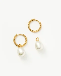Pearl Twisted Small Drop Hoop Earrings
