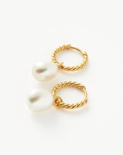 Pearl Twisted Small Drop Hoop Earrings