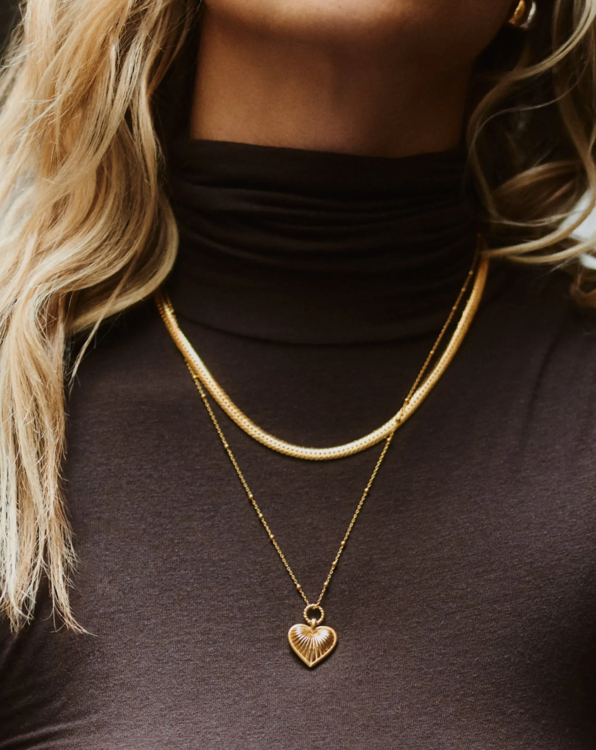 Ridge Heart Chain Necklace Set