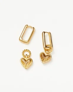 Ridge Heart Charm Earrings