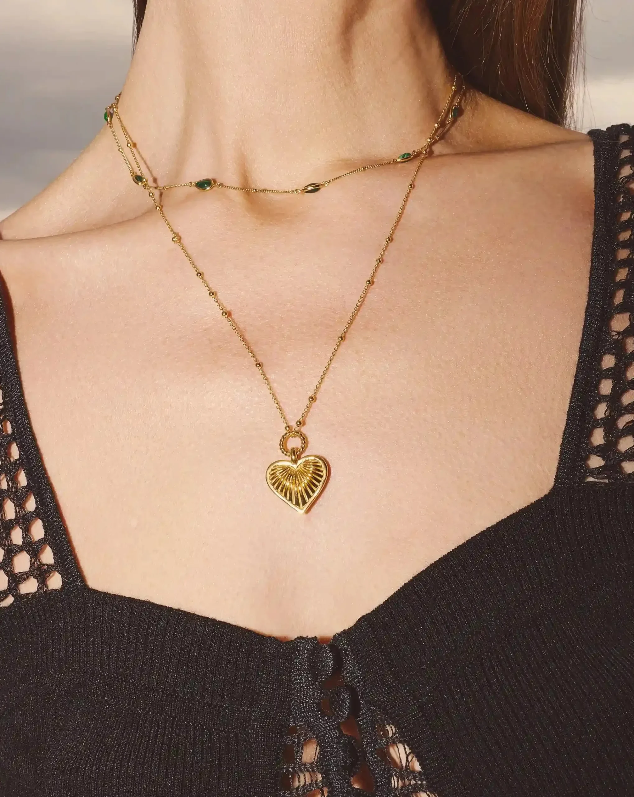 Ridge Heart Charm Pendant Necklace