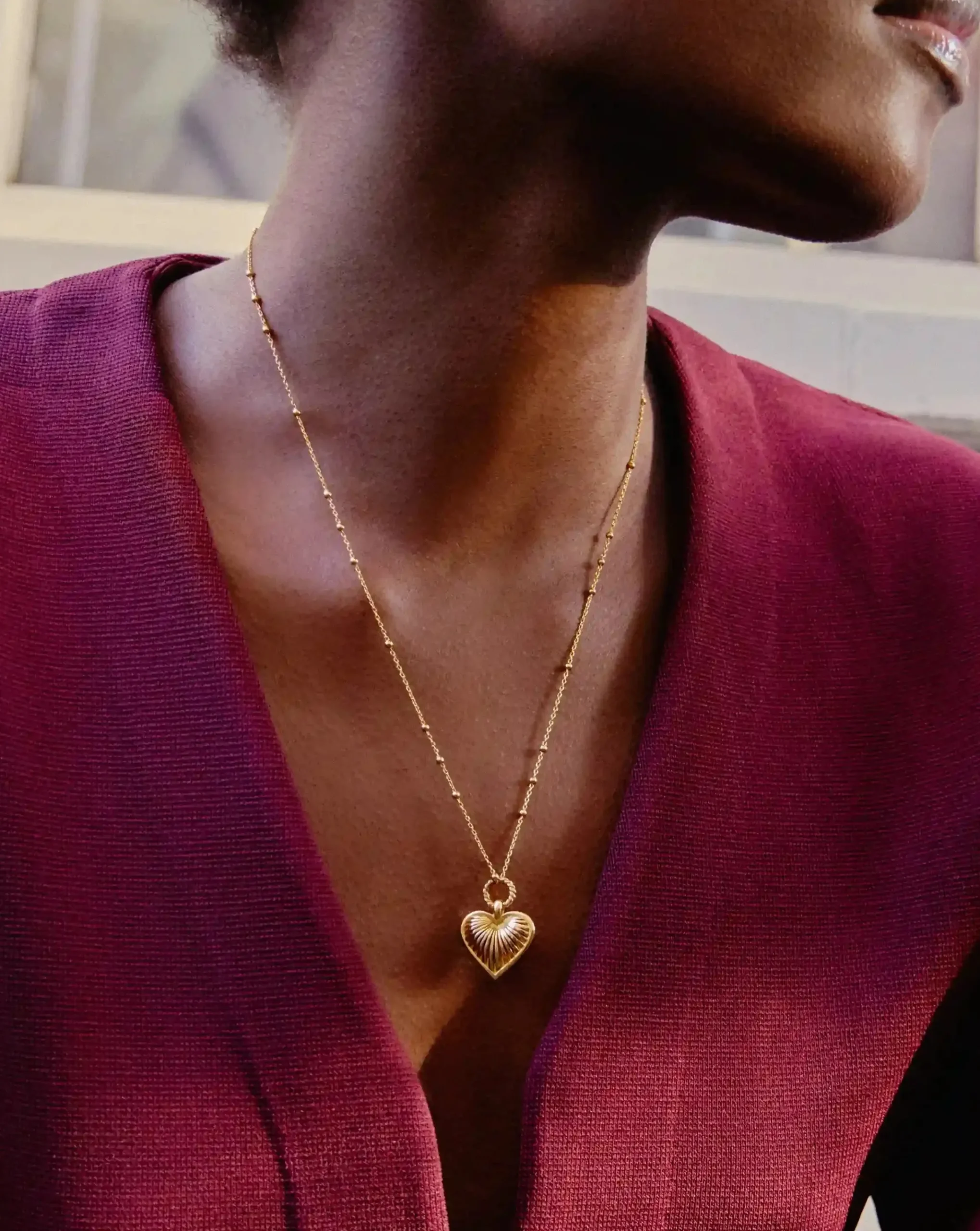 Ridge Heart Charm Pendant Necklace
