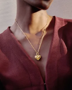 Ridge Heart Charm Pendant Necklace